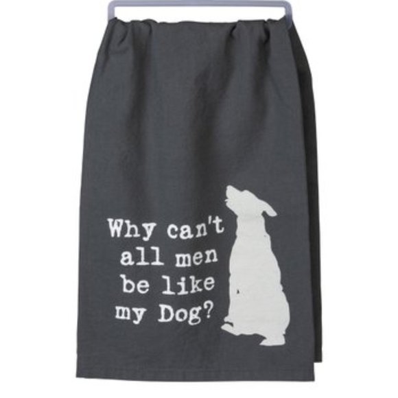 NWT Black 'All Men Be Like My Dog' Dish Towel Primitives by Kathy - Picture 1 of 1